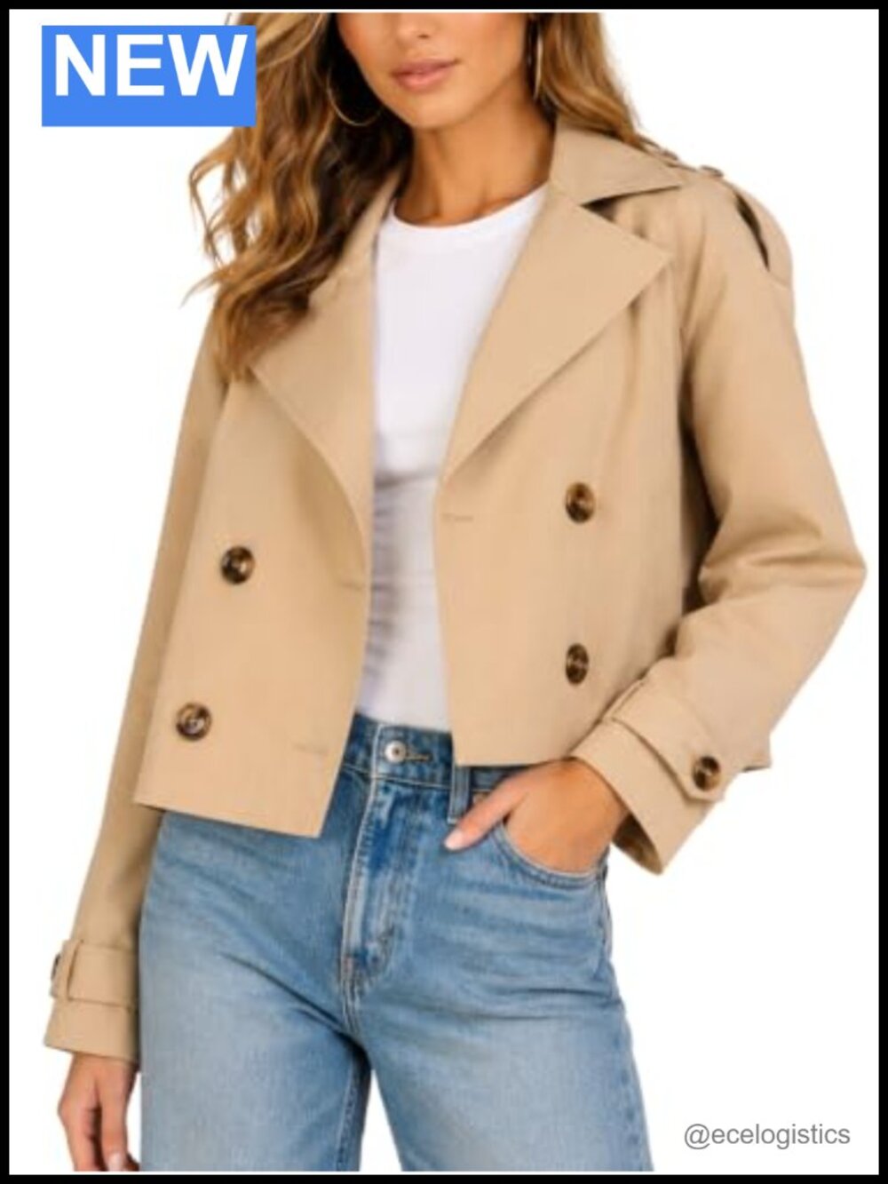 Oversized Cropped Lapel Jacket Double-Breasted Trench Khaki
